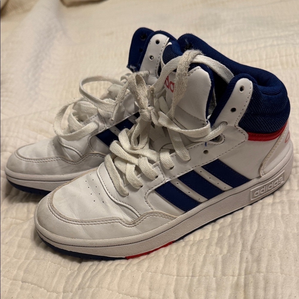 Adidas White and Navy High-Top Sneakers
